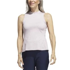 Adidas Women's Heathered Essentials Mock Sleeveless 13 Adidas Women's Heathered Essentials Mock Sleeveless -Famous Golf Shop adidas ss23 womens heathered essentials mock wonder taupe front itempicture