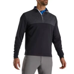 FootJoy Heather Yoke Half Zip Pullover -Famous Golf Shop footjoy heather yoke half zip pullover black front itempicture