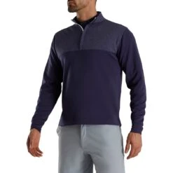 FootJoy Heather Yoke Half Zip Pullover -Famous Golf Shop footjoy heather yoke half zip pullover navy front itempicture