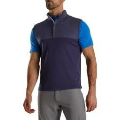 FootJoy Heather Yoke Half Zip Vest -Famous Golf Shop footjoy heather yoke half zip vest navy front itempicture