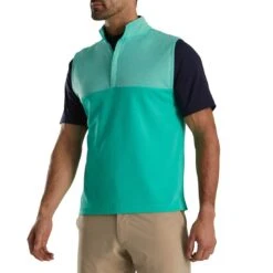 FootJoy Heather Yoke Half Zip Vest -Famous Golf Shop footjoy heather yoke half zip vest sea green front itempicture