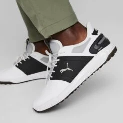 Puma Ignite Elevate Golf Shoes White/Black/Silver -Famous Golf Shop puma ignite elevate golf shoes white black silver 376077 06 mod3 itempicture